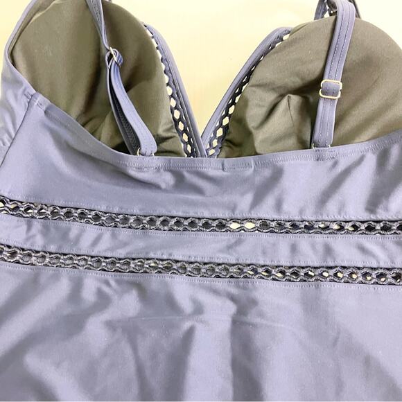 Swimsuits For All One Piece Lattice Plunge Swimsuit woman's size 18 Navy Blue - Picture 5 of 11